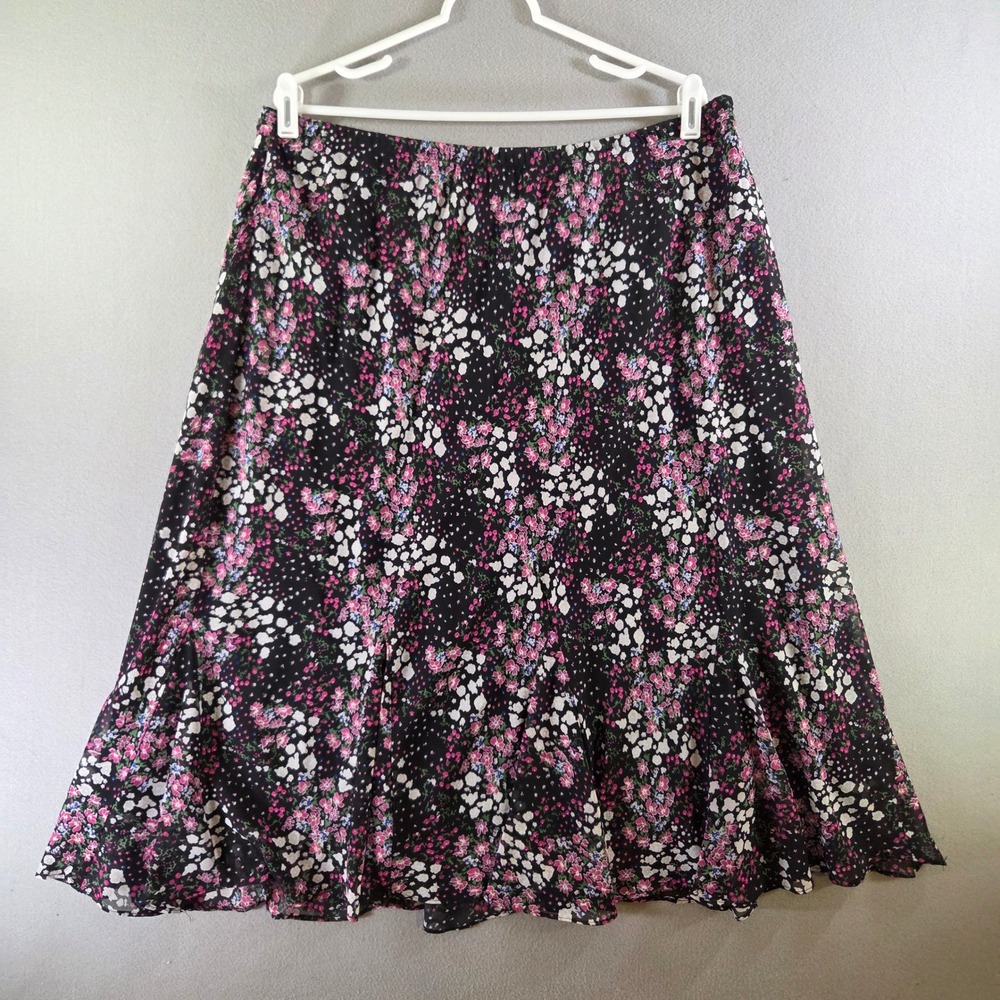 VTG KSL Karin Stevens Floral Polka Dot Midi Skirt Black Pink Plus Size 18W